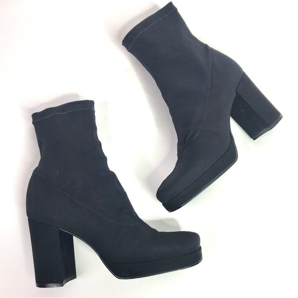 ENZO ANGIOLINI Size 6 Black Nylon Sock Ankle Boots Chunky Heels feels like 6.5 - Picture 3 of 15